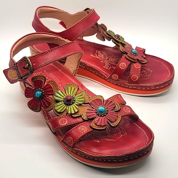 Spring Step Shoes - L'ARTISTE 🌺🌼 Goodie Sandal sz8.5 embellished leather handcrafted SPRING …